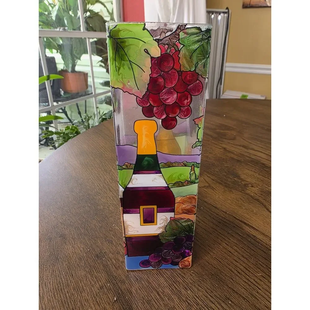 Joan Baker Hand Painted Wine & Cheese Glass Vase 10